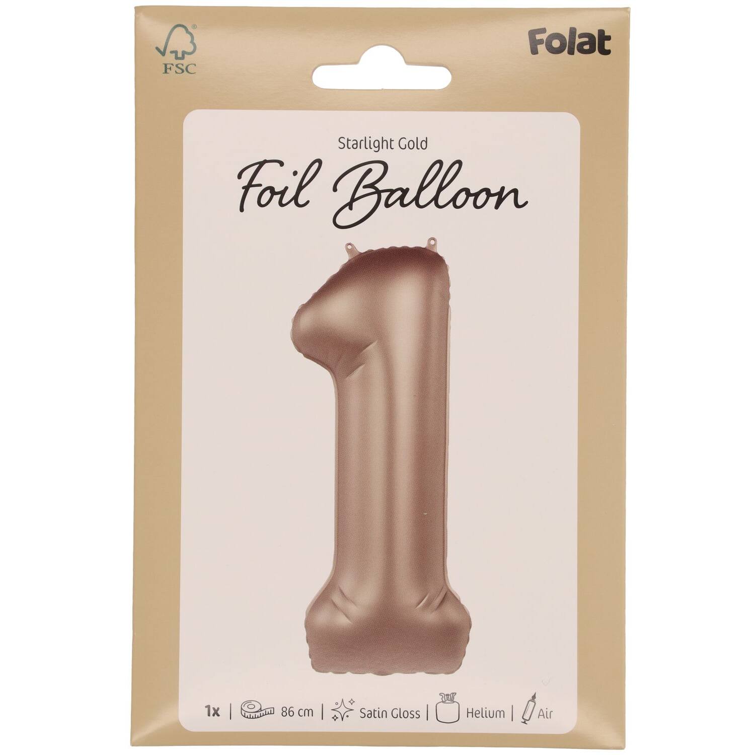 Cijfer Ballon 1 - Starlight Goud - 86 cm