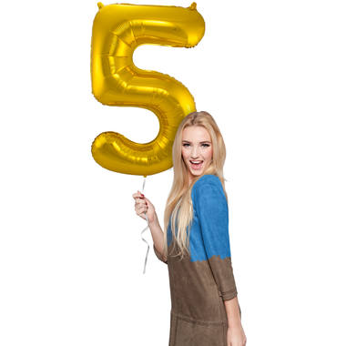 Cijfer Ballon 5 - Goud - 86 cm