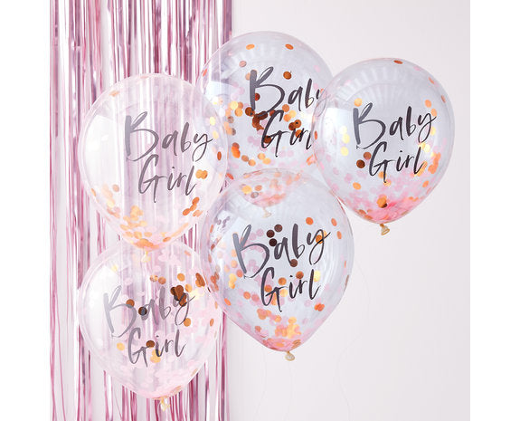 Roze Confetti Ballonnen Baby Girl - 5 stuks - 30 cm