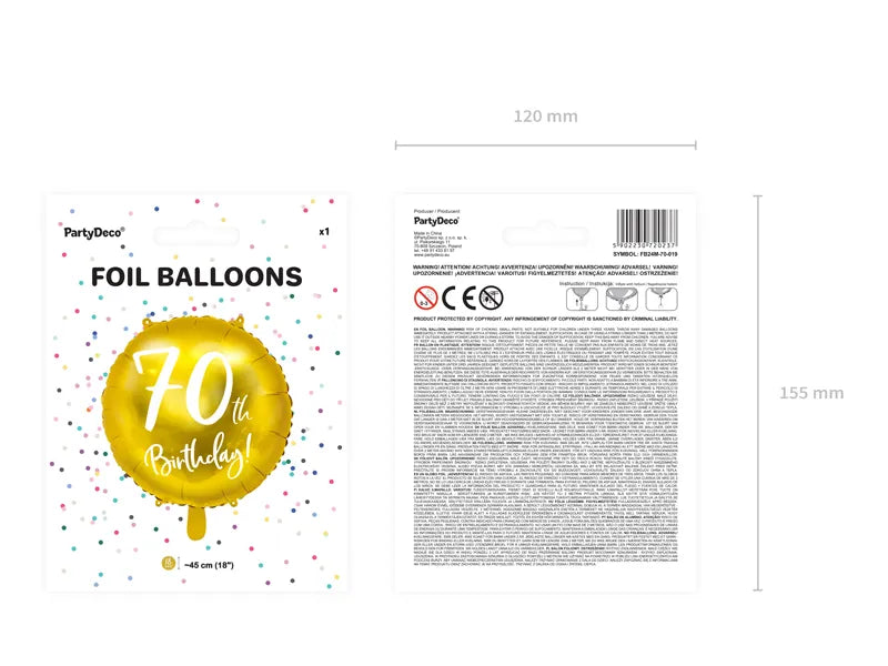 70th Birthday Helium Ballon Goud 45 cm