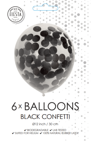 Confetti Ballonnen - Zwart - 6 stuks - 30 cm