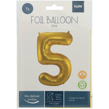 Cijfer Ballon 5 - Goud - 86 cm