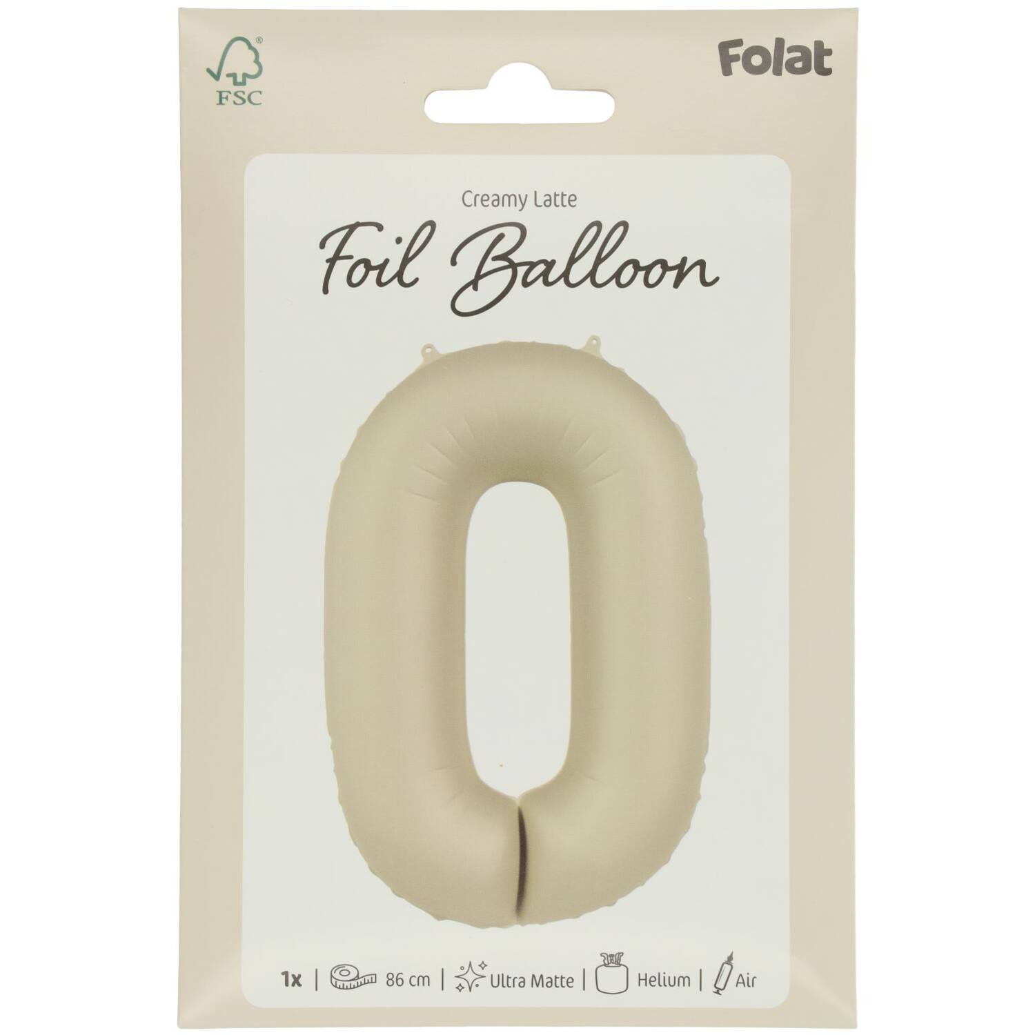 Cijfer Ballon 0 - Creamy Latte - Matt - 86 cm