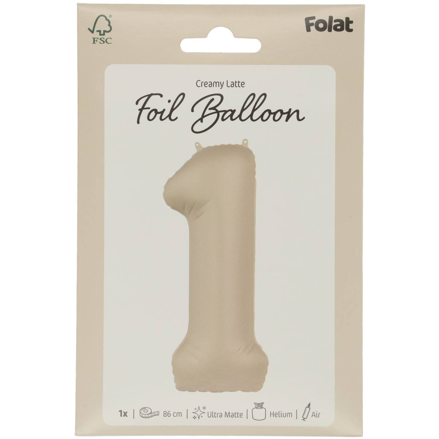 Cijfer Ballon 1 - Creamy Latte - Matt - 86 cm
