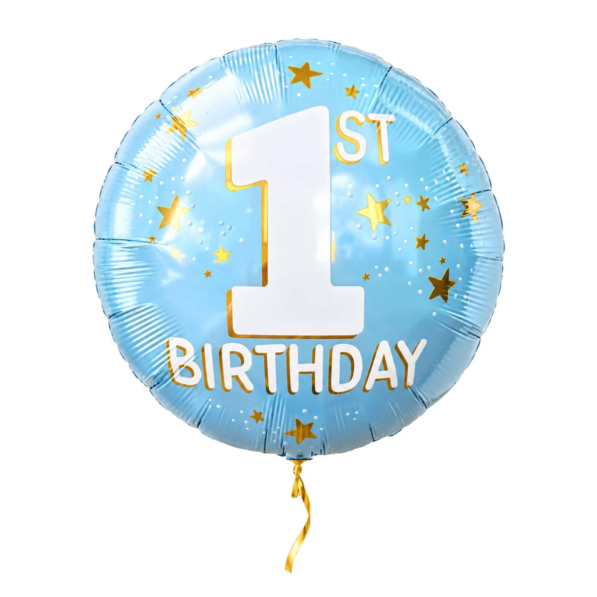 1st Birthday Helium Ballon Blauw – met helium gevuld, met gouden lint