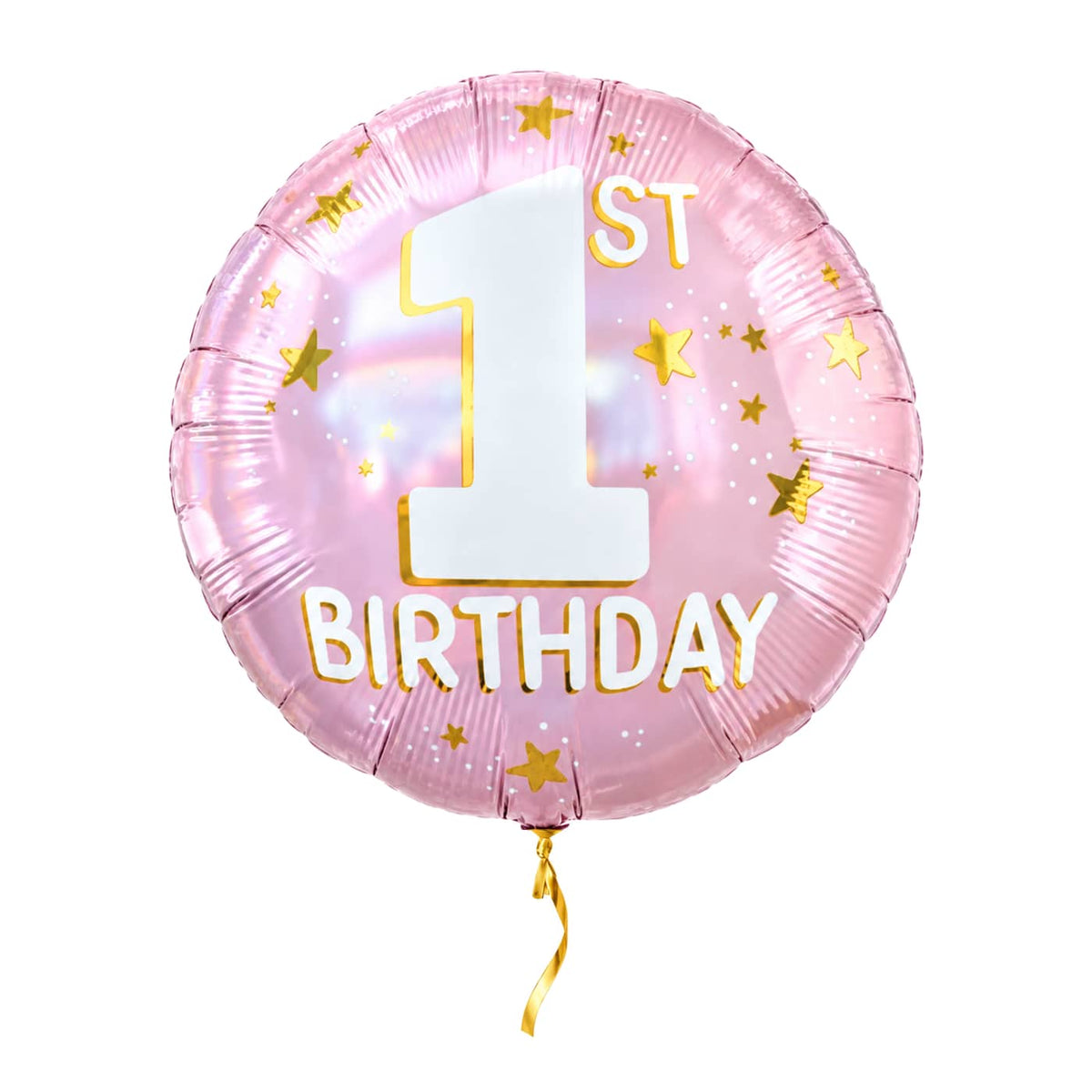 1st Birthday Helium Ballon Roze - Gevuld Met Helium - 46 cm – met helium gevuld, met gouden lint