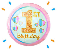 1st Birthday Helium Ballon Roze Hartjes - Gevuld Met Helium - 46 cm - Ballonnenshop.nl