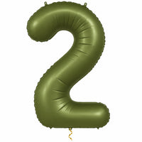 2 Jaar Cijfer Groen XL Ballon met dun metallic gouden lint op witte achtergrond – Ballonnenshop.nl