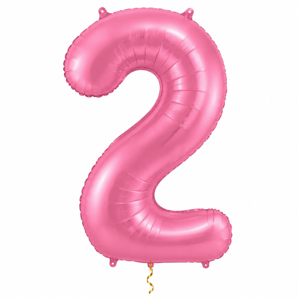 2 Jaar Cijfer Mat Roze XL Ballon met dun metallic gouden lint op witte achtergrond – Ballonnenshop.nl