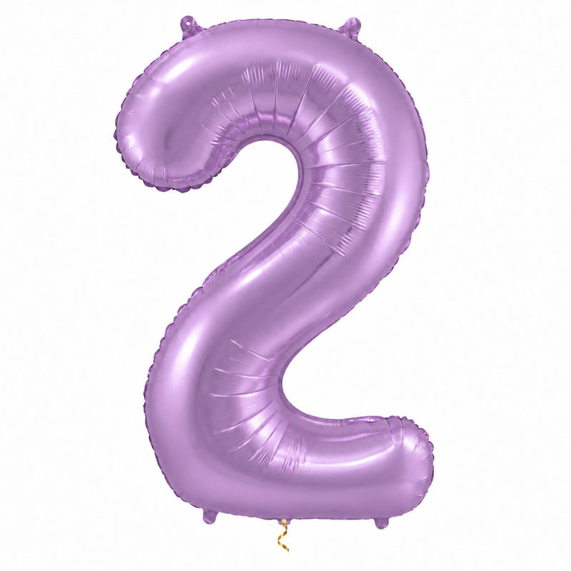 2 Jaar Cijfer Paars XL Ballon met dun metallic gouden lint op witte achtergrond – Ballonnenshop.nl