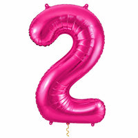 2 Jaar Cijfer Roze XL Ballon met dun metallic gouden lint op witte achtergrond – Ballonnenshop.nl