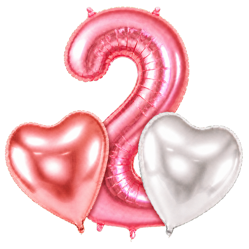 2 Jaar Mat Roze Hartjes Tros - Grotere hartjes in formaatverhouding en transparant - Gevuld met helium - Ballonnenshop.nl