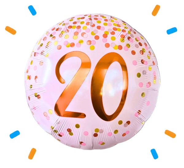 20 Jaar Helium Ballon Roze - Gevuld Met Helium - 46 cm - Ballonnenshop.nl