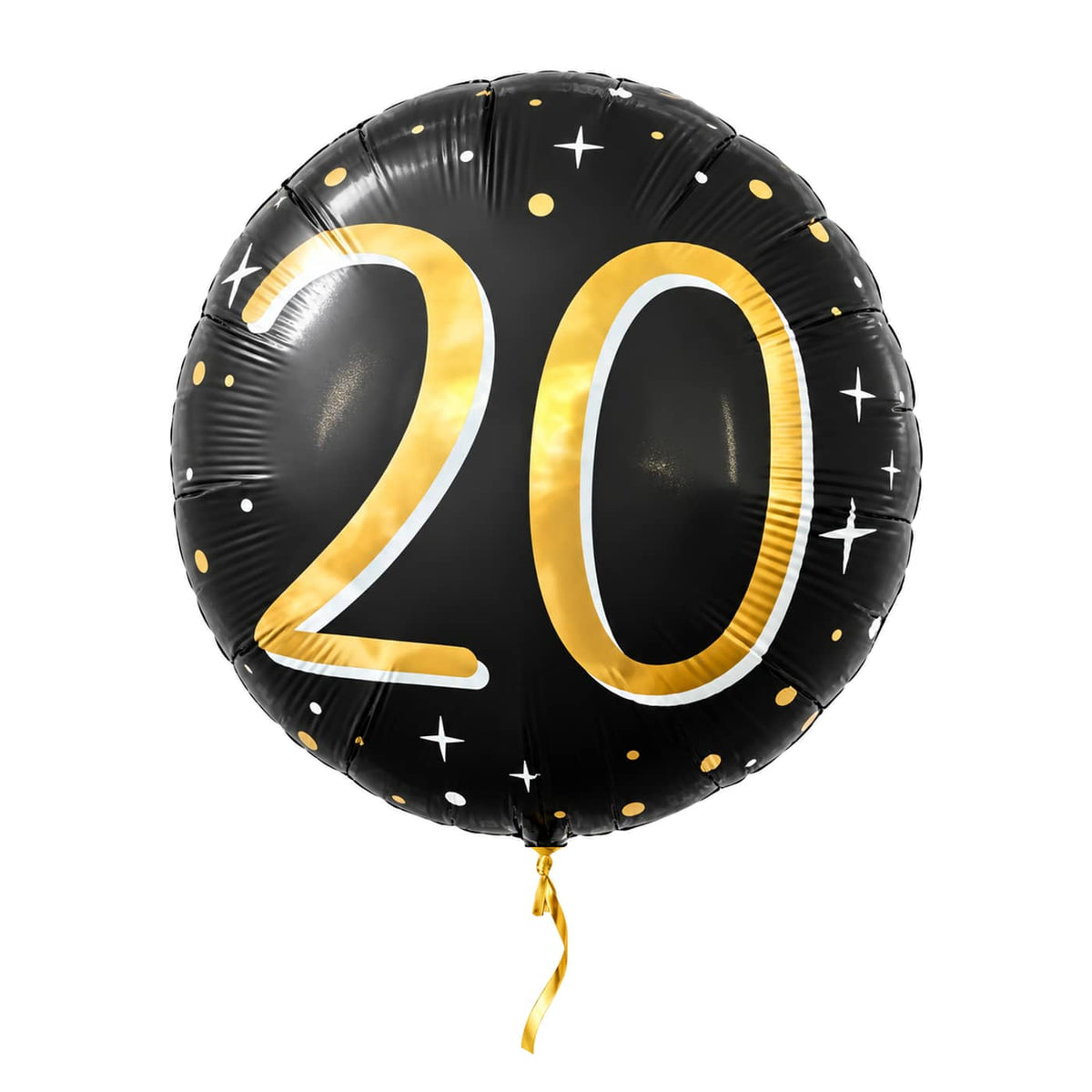 20 Jaar Helium Ballon Zwart/Goud – met helium gevuld, met gouden lint