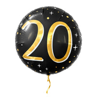 20 Jaar Helium Ballon Zwart/Goud – met helium gevuld, met gouden lint