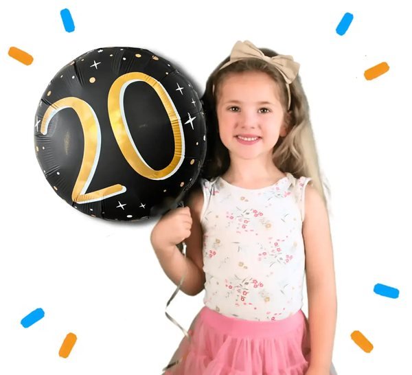 20 Jaar Helium Ballon Zwart/Goud - Gevuld Met Helium - 46 cm - Ballonnenshop.nl