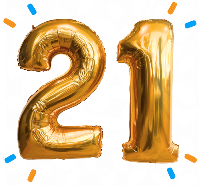 21 Jaar Cijfer Ballonnen Goud - Gevuld Met Helium - 66 cm