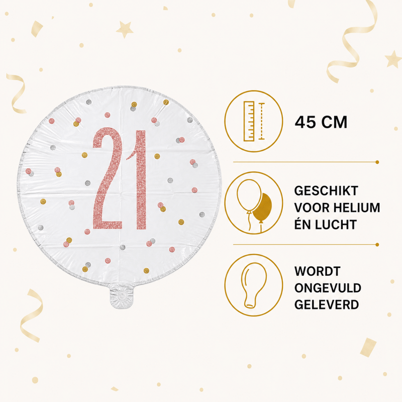 21 Jaar Folie Ballon Wit 45 cm - Ballonnenshop.nl
