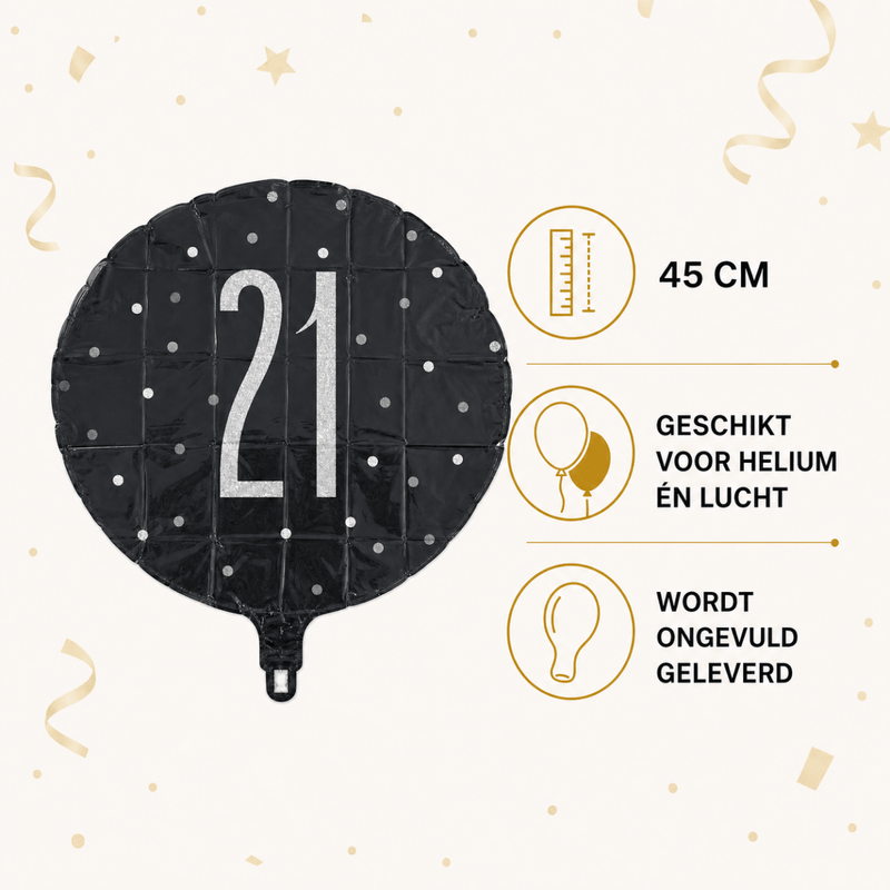 21 Jaar Folie Ballon Zwart 45 cm - Ballonnenshop.nl