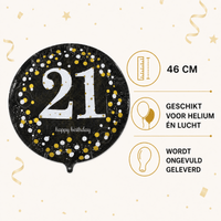 21 Jaar Folie Ballon Zwart/Zilver/Goud - 46 cm - Ballonnenshop.nl