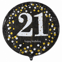 21 Jaar Folie Ballon Zwart/Zilver/Goud - 46 cm - Ballonnenshop.nl