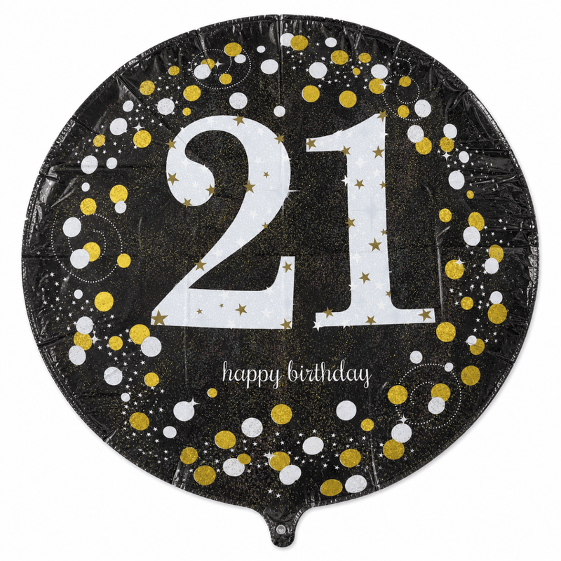 21 Jaar Folie Ballon Zwart/Zilver/Goud - 46 cm - Ballonnenshop.nl