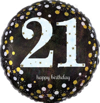 21 Jaar Folie Ballon Zwart/Zilver/Goud - 46 cm - Ballonnenshop.nl