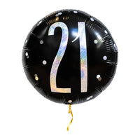 21 Jaar Helium Ballon Zwart – met helium gevuld, met gouden lint