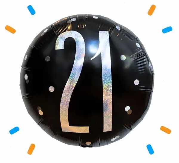 21 Jaar Helium Ballon Zwart - Gevuld Met Helium - 45 cm - Ballonnenshop.nl