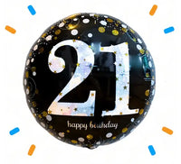 21 Jaar Helium Ballon Zwart/Zilver/Goud - Gevuld Met Helium - 46 cm - Ballonnenshop.nl
