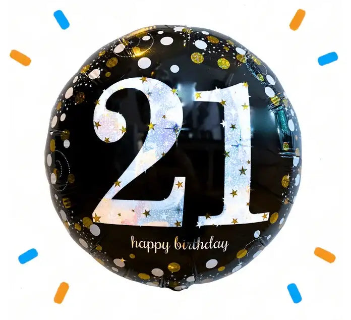 21 Jaar Helium Ballon Zwart/Zilver/Goud - Gevuld Met Helium - 46 cm - Ballonnenshop.nl