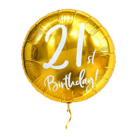 21th Birthday Helium Ballon Goud – met helium gevuld, met gouden lint