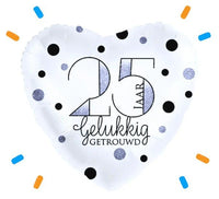 25 Jaar Getrouwd Helium Ballon - Gevuld Met Helium - 46 cm - Ballonnenshop.nl