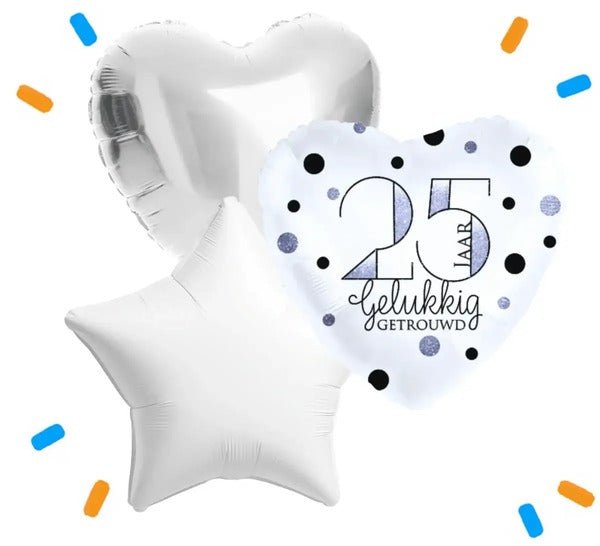 25 Jaar Getrouwd Trosje Helium Ballonnen - Gevuld Met Helium - 46 cm - Ballonnenshop.nl