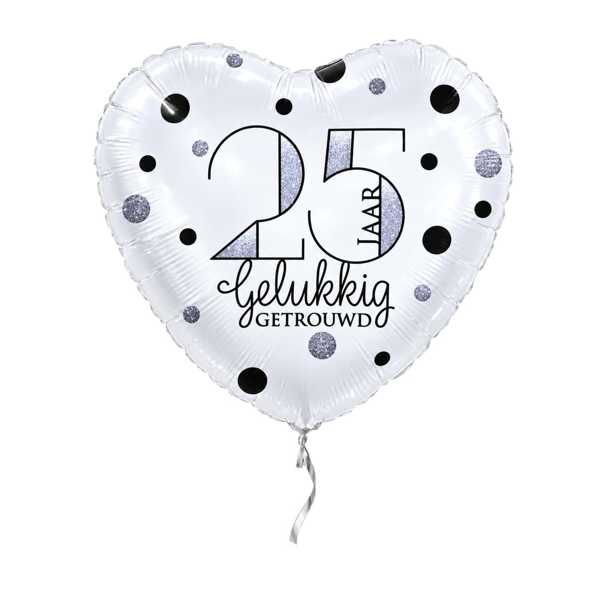 25 Jaar Getrouwd Helium Ballon – met helium gevuld, met zilveren lint