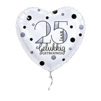 25 Jaar Getrouwd Helium Ballon – met helium gevuld, met zilveren lint