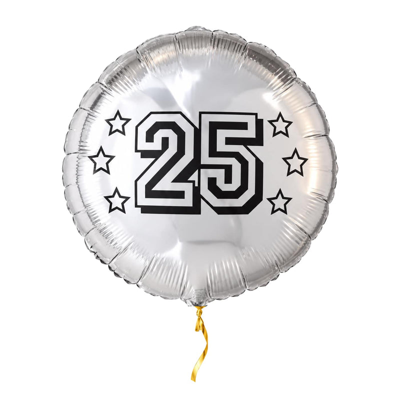 25 Jaar Helium Ballon Zilver – met helium gevuld, met gouden lint