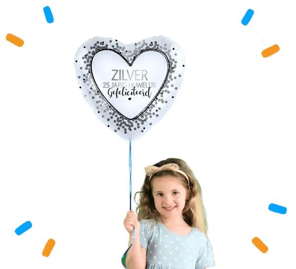 25 Jarig Huwelijk Helium Ballon Zilver - Gevuld Met Helium - 46 cm - Ballonnenshop.nl