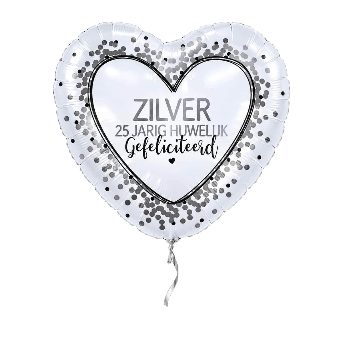 25 Jarig Huwelijk Ballon Zilver – met helium gevuld, met zilveren lint