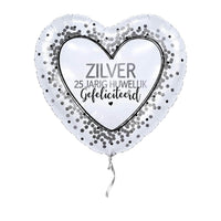 25 Jarig Huwelijk Ballon Zilver – met helium gevuld, met zilveren lint