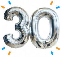 30 Jaar Cijfer Ballonnen Zilver - Gevuld Met Helium - 66 cm - Ballonnenshop.nl