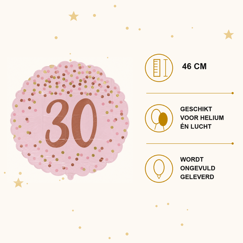 30 Jaar Folie Ballon Roze - 46 cm - Ballonnenshop.nl