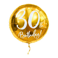 30th Birthday Helium Ballon Goud – met helium gevuld, met gouden lint