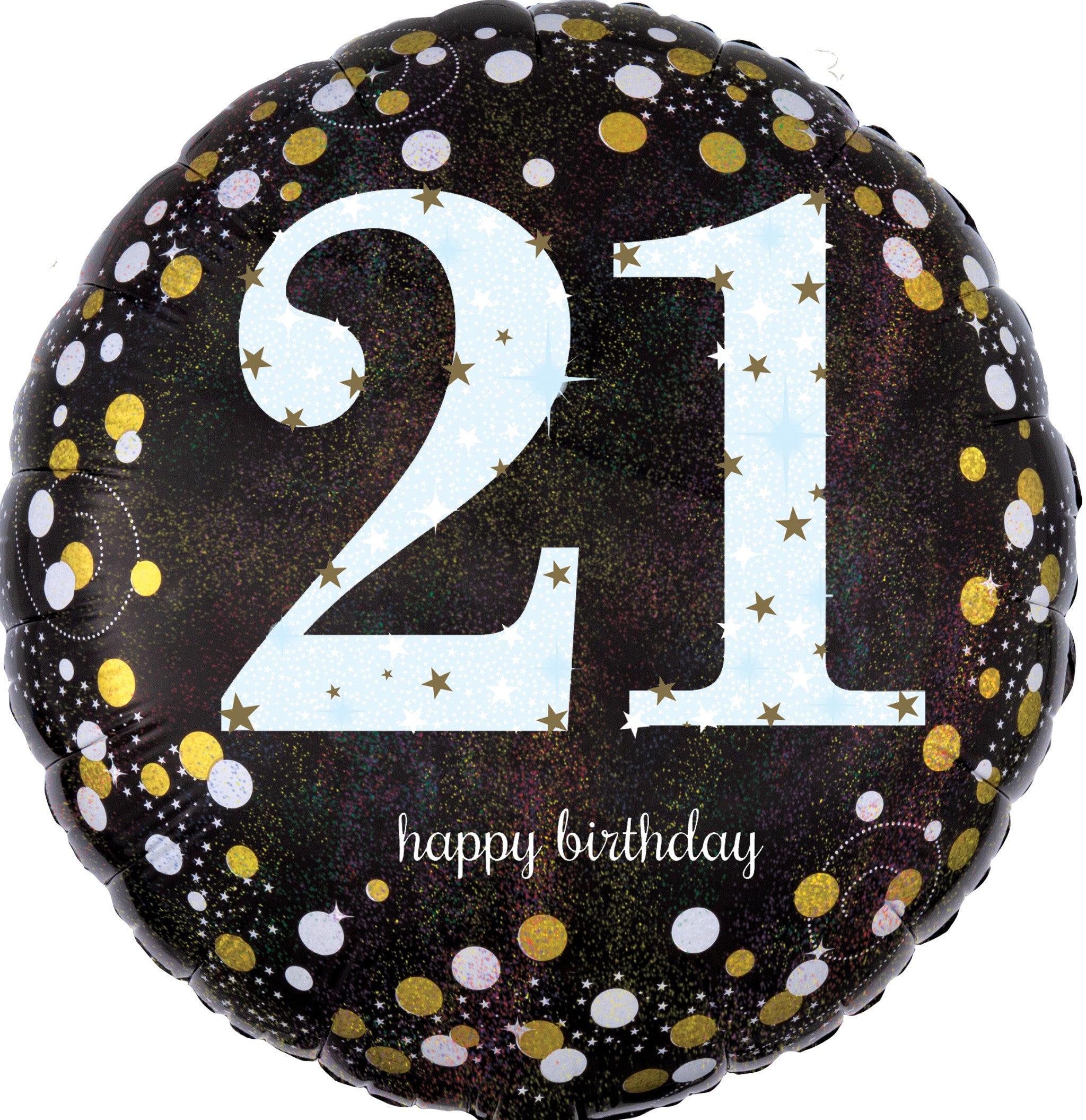 21 Jaar Helium Ballon Zwart/Zilver/Goud - Gevuld Met Helium - 46 cm