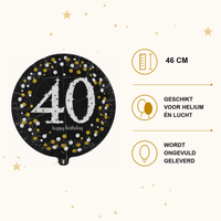 40 Jaar Folie Ballon Zwart/Zilver/Goud - 46 cm - Ballonnenshop.nl