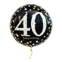 40 Jaar Ballon Zwart/Zilver/Goud – met helium gevuld, met gouden lint