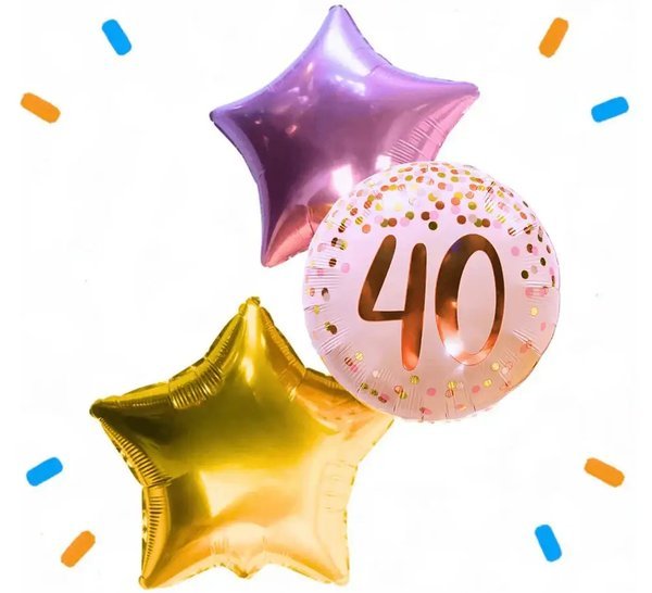 40 Jaar Trosje Roze/Goud/Rose Goud - Gevuld Met Helium - 46 cm - Ballonnenshop.nl