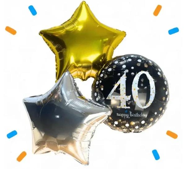 40 Jaar Trosje Zilver/Zwart/Goud - Gevuld Met Helium - 46 cm - Ballonnenshop.nl