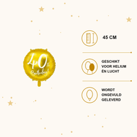 40th Birthday Folie Ballon Goud 45 cm - Ballonnenshop.nl