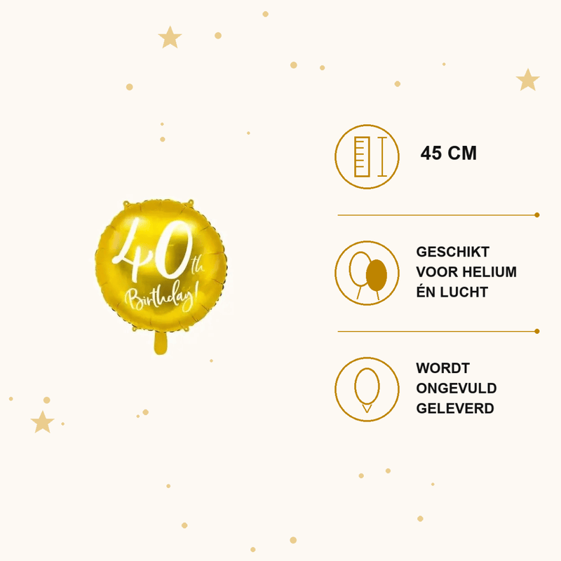 40th Birthday Folie Ballon Goud 45 cm - Ballonnenshop.nl